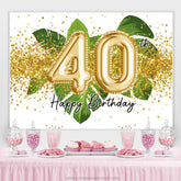 Lofaris Green Leaves And Gold Glitter 40th Birthday Backdrop